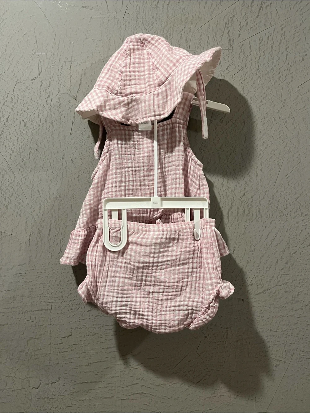 Carter's Pink Gingham Ruffle Sunsuit with Matching Sun Hat